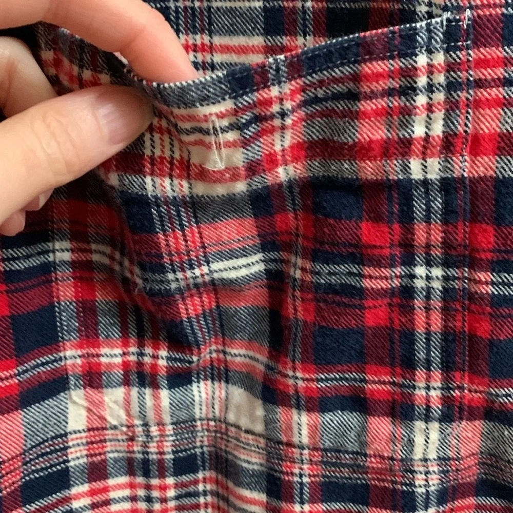 J Crew Plaid Flannel Button Down Shirt Men’s Size XL Red White Blue Cotton